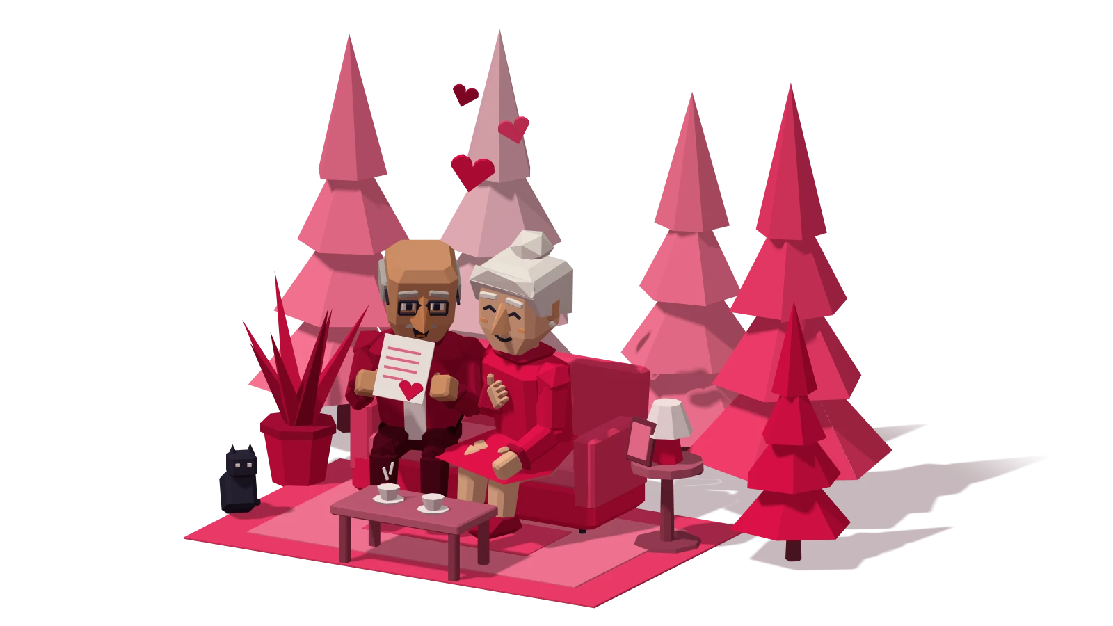 Words of affirmation: at the breakfast table, a long-married partner reads a heartfelt card aloud as the other listens with a hand on their heart